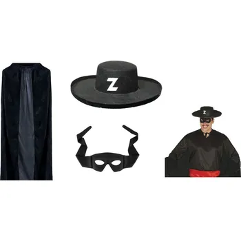 Karnevalový kostým Sada Kostým SUPER Zorro: Plášť klobouk, maska pro dospělé, 3 díly MK770
