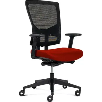 Kancelářská židle Rocada 937V19-2, červený látkový sedák, černé síťované opěradlo, nastavitelné područky a bederní opěra