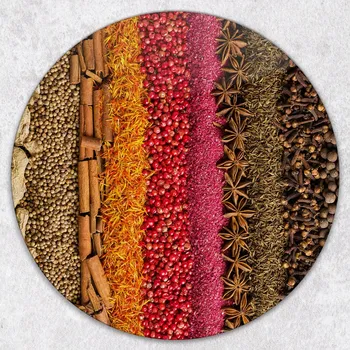 Kuchyňské prkénko Kulaté prkénko z Tvrzené Sklo s ozdobným motivem zeleniny a koření, průměr 40 cm