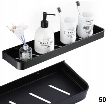 Koupelnový nábytek KOUPELNOVÁ ZÁVĚSNÁ POLICE LOFT 50 CM ČERNÁ kuchyňská na tekutiny šampony ocel