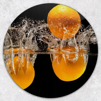 Obraz Kulatá skleněná deska odolná proti poškrábání - Pomeranče ve vodě, průměr 40 cm