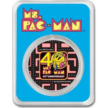 Stříbrná mince 1 oz Miss PAC-MAN 40th Anniversary 2021 Kolorovaná TEP PAC-MAN 40. výročí