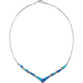 Náhrdelník Dámský stříbrný náhrdelník s modrými opály STNAH0271F + dárek zdarma
