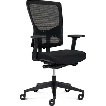 Kancelářská židle Rocada 937V19-4, černý látkový sedák, černé síťované opěradlo, nastavitelné područky a bederní opěra