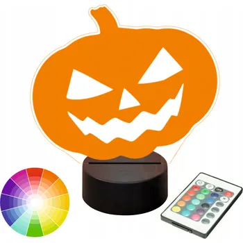 Lampička LAMPA na SKLE Dýně Halloween 3D LED RGB DÁLKOVÝ OVLADAČ 16 BAREV