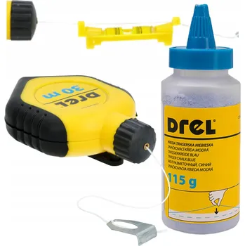 Vodováha Značkovací šňůra Drel BPL-2030 30 m s modrou křídou + mini vodováha