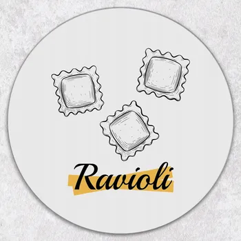 Kuchyňské prkénko Stylové a Odolné Kulaté Skleněné Prkénko s potiskem Ravioli Těstoviny průměr 40 cm