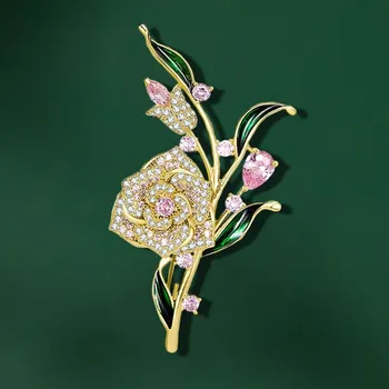 Brož Éternelle Luxusní květinová brož se Swarovski Elements krystaly B7182-2910 Zlatá