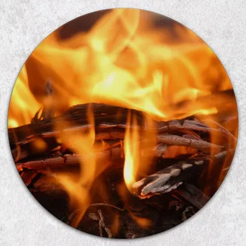 Kuchyňské prkénko Odolné a stylové kuchyňské kulaté skleněné prkénko s motivem ohniště, průměr 40 cm