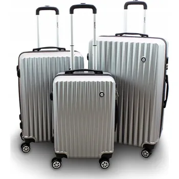 CESTOVNÍ KUFRY NA 4 KOLEČKÁCH SADA 3 KUSŮ MALÝ STŘEDNÍ VELKÝ STŘÍBRNÉ