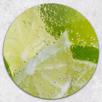 Kuchyňské prkénko Stylové a odolné kulaté skleněné prkénko s potiskem Kousky limetek průměr 40 cm