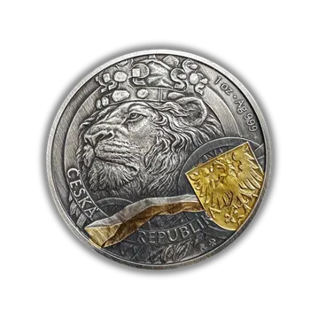 Česká Mincovna Stříbrná mince 1 oz Český lev 2025 Duálně zlacená s úpravou Antique v etui