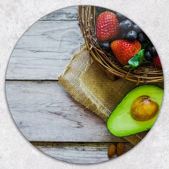 Kuchyňské prkénko Kulaté kuchyňské skleněné prkénko s grafikou ovoce a avokáda, tvrzené, průměr 40 cm