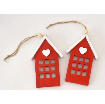 Dřevěná dekorace k zavěšení - Domek červený