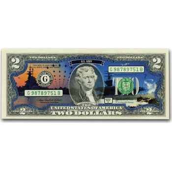 Sběratelství Apmex Bankovka 2$ US NAVY Celebrating 2025 Kolorovaná Kolorovaná Bankovka Americké Námořnictvo