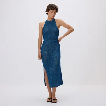 Dámské šaty Reserved - Lesklé midi šaty - tmavomodrá - 473HD-59X - 473HD-59X-XS