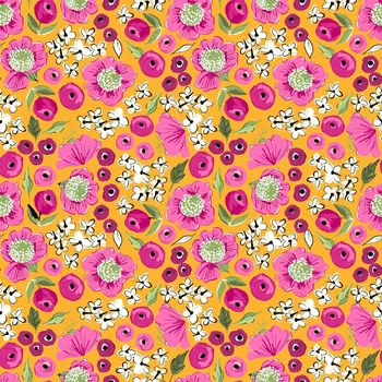 Úplet, Růžové a bílé kvítky na žlutooranžové (E) (Top kvalitní úplet Bella digitisk)