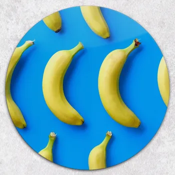 Kuchyňské prkénko Kulaté kuchyňské skleněné prkénko s grafikou banánů, tvrzené, průměr 40 cm