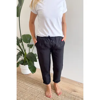 Dámské kalhoty Dámské lněné kalhoty LINEN úzké černé - DALIKAMOXS-1-1