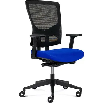 Kancelářská židle Rocada 937V19-3, modrý látkový sedák, černé síťované opěradlo, nastavitelné područky a bederní opěra