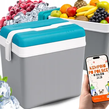 Turistická lednice 24L KAMAI EDA na chladící vložky, šedá s bílou rukojetí a