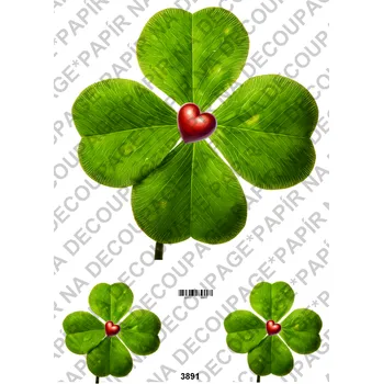 Umělecký papír Rýžový a soft papír na decoupage - Čtyřlístek pro štěstí - KB03891 Materiál: Soft, Rozměr: A4