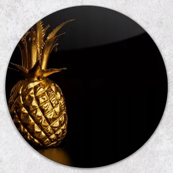 Kuchyňské prkénko Kulaté Skleněné Krájecí Prkénko do Kuchyně se Zlatým Ananasem fi 40 cm