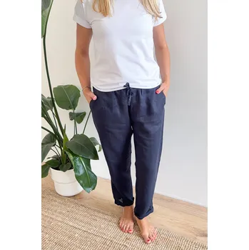 Dámské kalhoty Dámské lněné kalhoty LINEN úzké modré - DALIKAMOXL-1