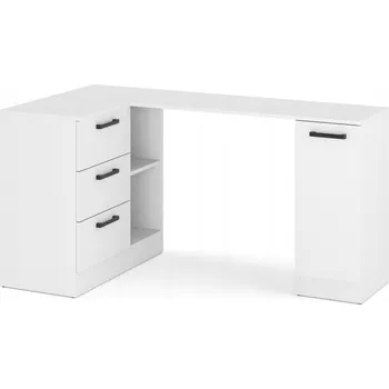 Psací stůl Rohový psací stůl ULWE bílý, laminovaná deska, 3 zásuvky, 155 x 40 x 78 cm