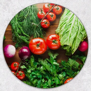 Kuchyňské prkénko Stylové a odolné kulaté skleněné prkénko s potiskem Čerstvá zelenina průměr 40 cm