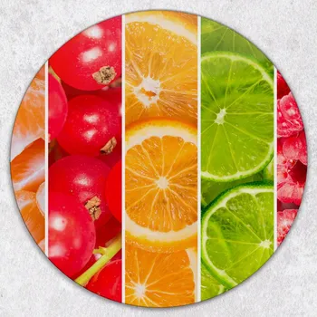 Kuchyňské prkénko Kulaté kuchyňské skleněné prkénko s grafikou ovocné mozaiky, tvrzené, průměr 40 cm