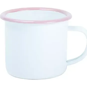 Smaltovaný plechový bílý hrnek 12 Oz - růžový lem