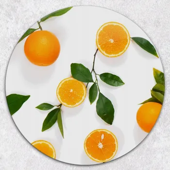 Kuchyňské prkénko Ozdobné kulaté skleněné prkénko na krájení a servírování Mandarinky fi 40 cm