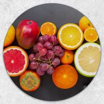 Kuchyňské prkénko Kulaté Skleněné Kuchyňské Prkénko s Motivem Barevného Citrusového Ovoce průměr 40 cm