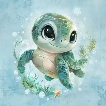 Teplákovina Roztomilá želvička, modrozelená, panel (E) (Panely a ladící metráž)
