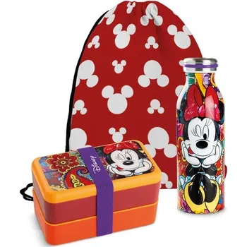 Přepravka na jídlo EGAN Sada Minnie Forever & Ever – Svačinový box, termo láhev a taška