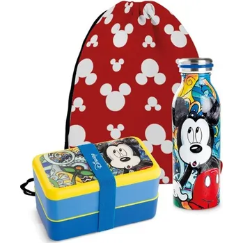 Přepravka na jídlo EGAN Sada Mickey Forever & Ever – Svačinový box, termo láhev a taška
