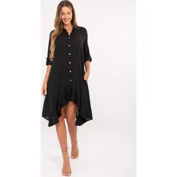 Dámské šaty Černé košilové šaty s 3/4 rukávy OCH BELLA