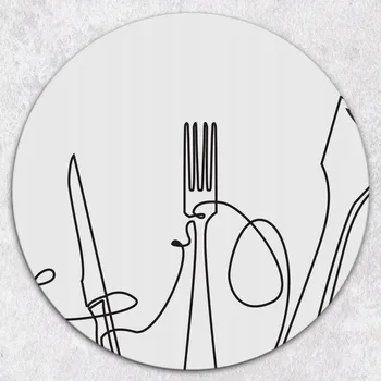 Kuchyňské prkénko Kulatá skleněná deska na krájení, tvrzené sklo, monochromní příbory, průměr 40 cm