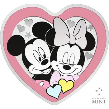 New Zealand Mint Stříbrná mince 1 oz Disney Mickey & Minnie 2023 Kolorovaná Disney Mickey Mouse a Minnie srdíčko