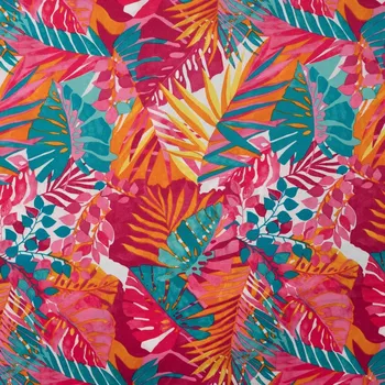 Strima Poly Bubble Satin - Leaves, Fuchsia