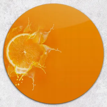 Obraz Kulatá skleněná deska s dekorativním potiskem – oranžový cákanec, průměr 40 cm