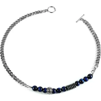 Náhrdelník Daniel Dawson Pánský náhrdelník Max - modré Tygří Oko, chirurgická ocel NH1292-0336/45 45 cm Modrá