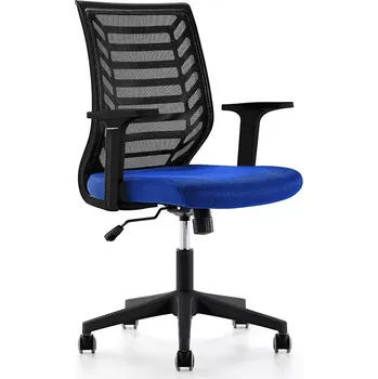 Kancelářská židle Rocada 907-3, modrý látkový sedák, černé síťované opěradlo, černá konstrukce, nastavitelné područky
