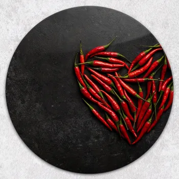 Kuchyňské prkénko Stylové a odolné kulaté skleněné prkénko s potiskem Miluji Chilli průměr 40 cm