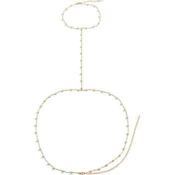 Souprava šperků B-TOP Tělový řetízek na hrudník s bílými perlami ve zlaté nebo stříbrné variantě Druh barvy: Zlatá