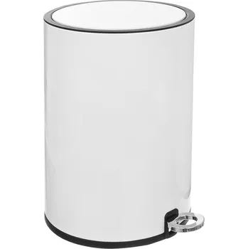 Odpadkový koš Odpadkový koš kovový bílý s pedálem a víkem, kbelík do koupelny 6L