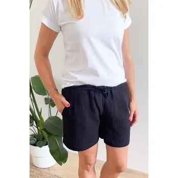 Dámské kraťasy Dámské mušelínové kraťasy MEDA černé - MKRMBLS