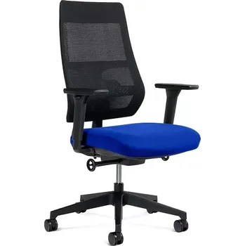 Kancelářská židle Rocada 934M-3, modrý látkový sedák, černé síťované opěradlo, nastavitelné područky a bederní opěra