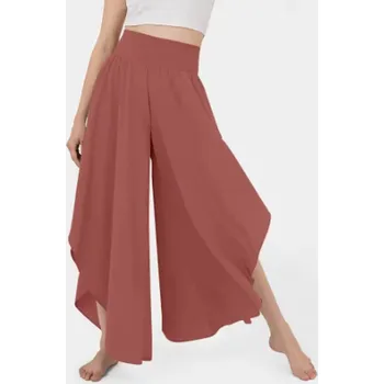 Dámské kalhoty Dámské ležérní široké kalhoty s vysokým pasem Barva: Červená, Velikost: XXXL